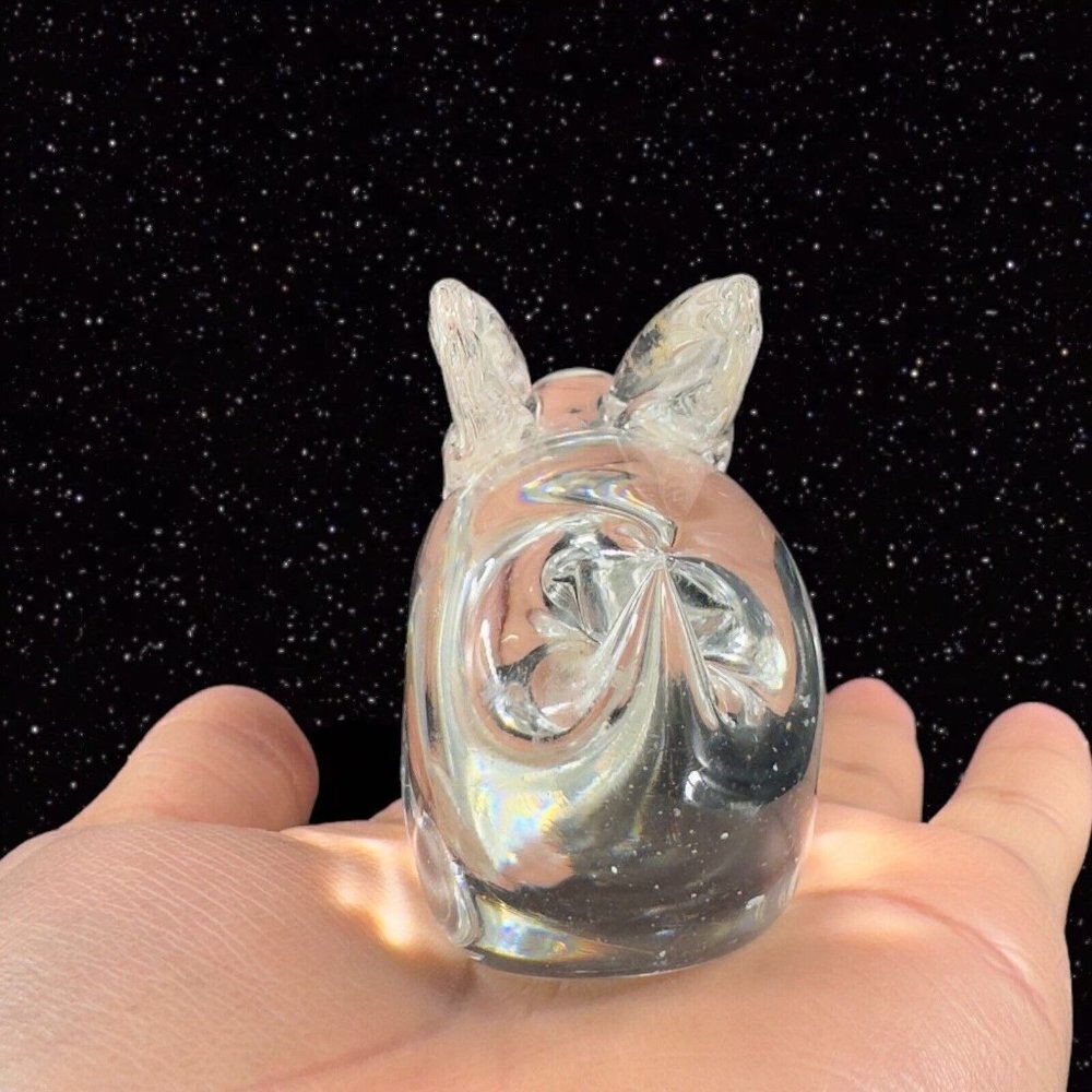 Whimsical Clear Art Glass Bunny Rabbit Figurine Small House Decor Glass Figure - Picture 7 of 14